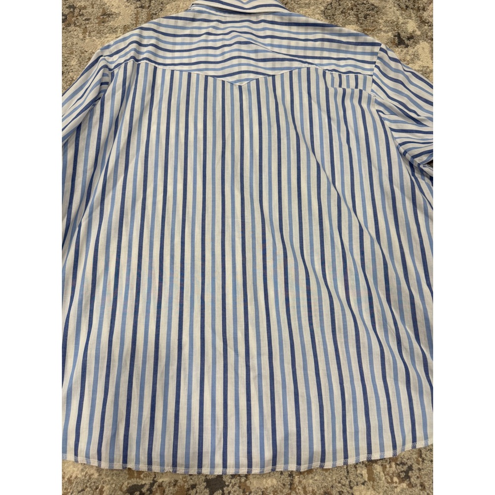 Wrangler Western Shirt Mens 3X Big Blue White Striped Pearl Snap Long Sleeve - Picture 7 of 8